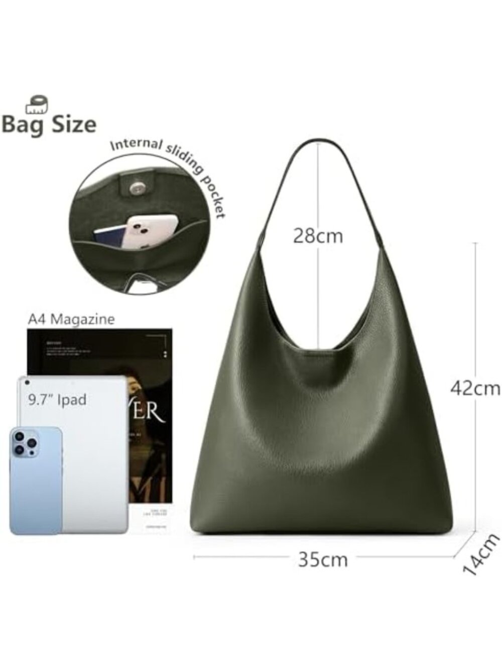 Chic Slouchy Hobo Bag | 34cm Everyday Tote | Casual Weekender Sack for Women - Picture 4 of 7